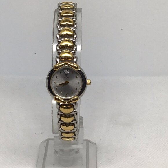 Vintage Bulova Women's Two-Tone Watch with Heart Band and Diamond Accent 98P11 - Picture 2 of 15